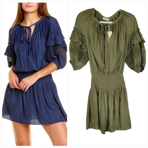 NWT Ramy Brook Olive Green Bell Sleeve Smocked Mara Dress - Picture 1 of 8